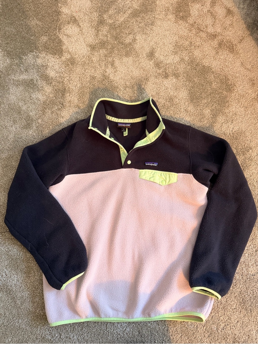 Patagonia Synchilla Snap-T Colorblock Fleece Pullover | Navy Purple Green | Wome